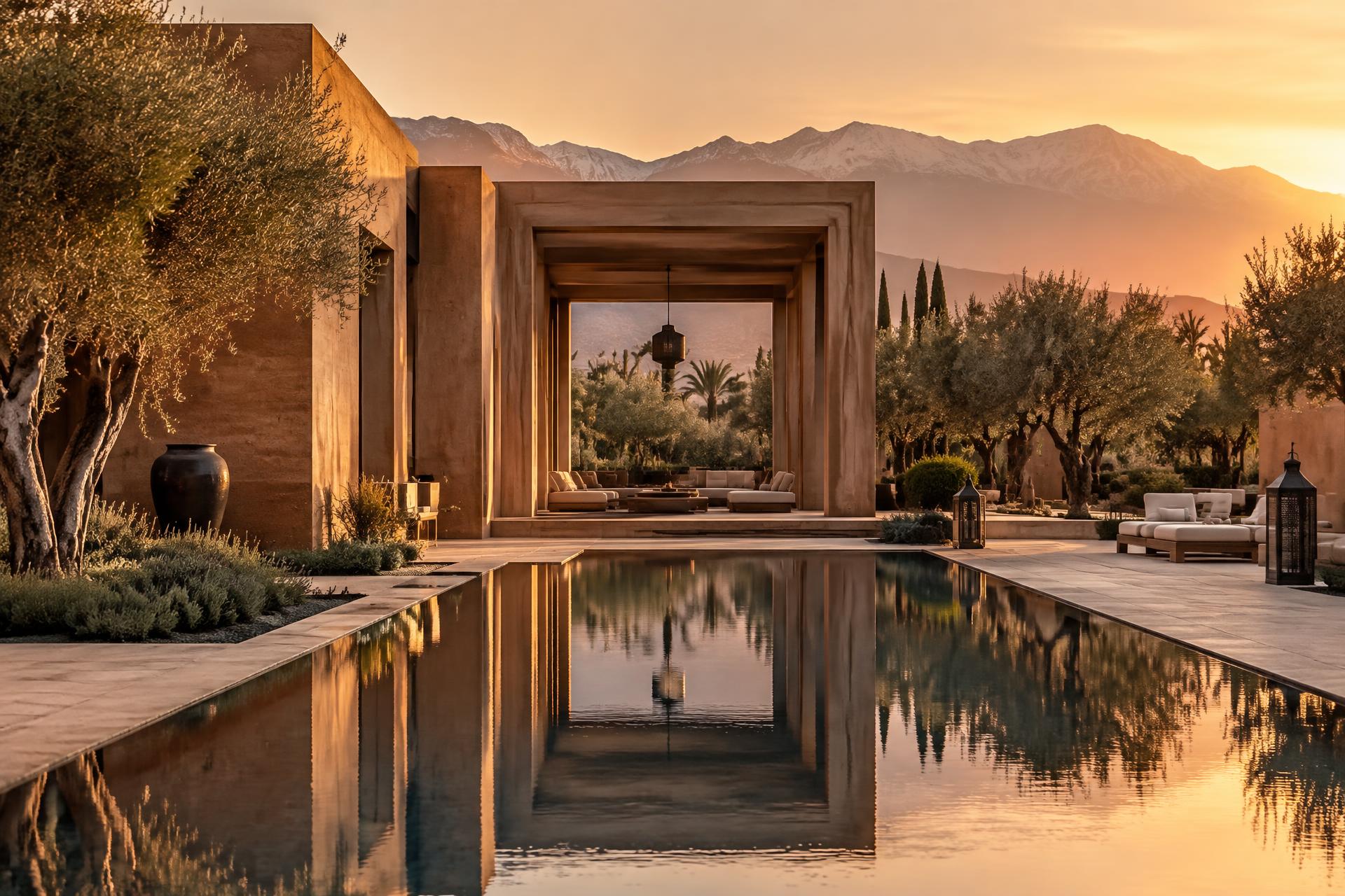 Contemporary residence framed by olive trees in Marrakech